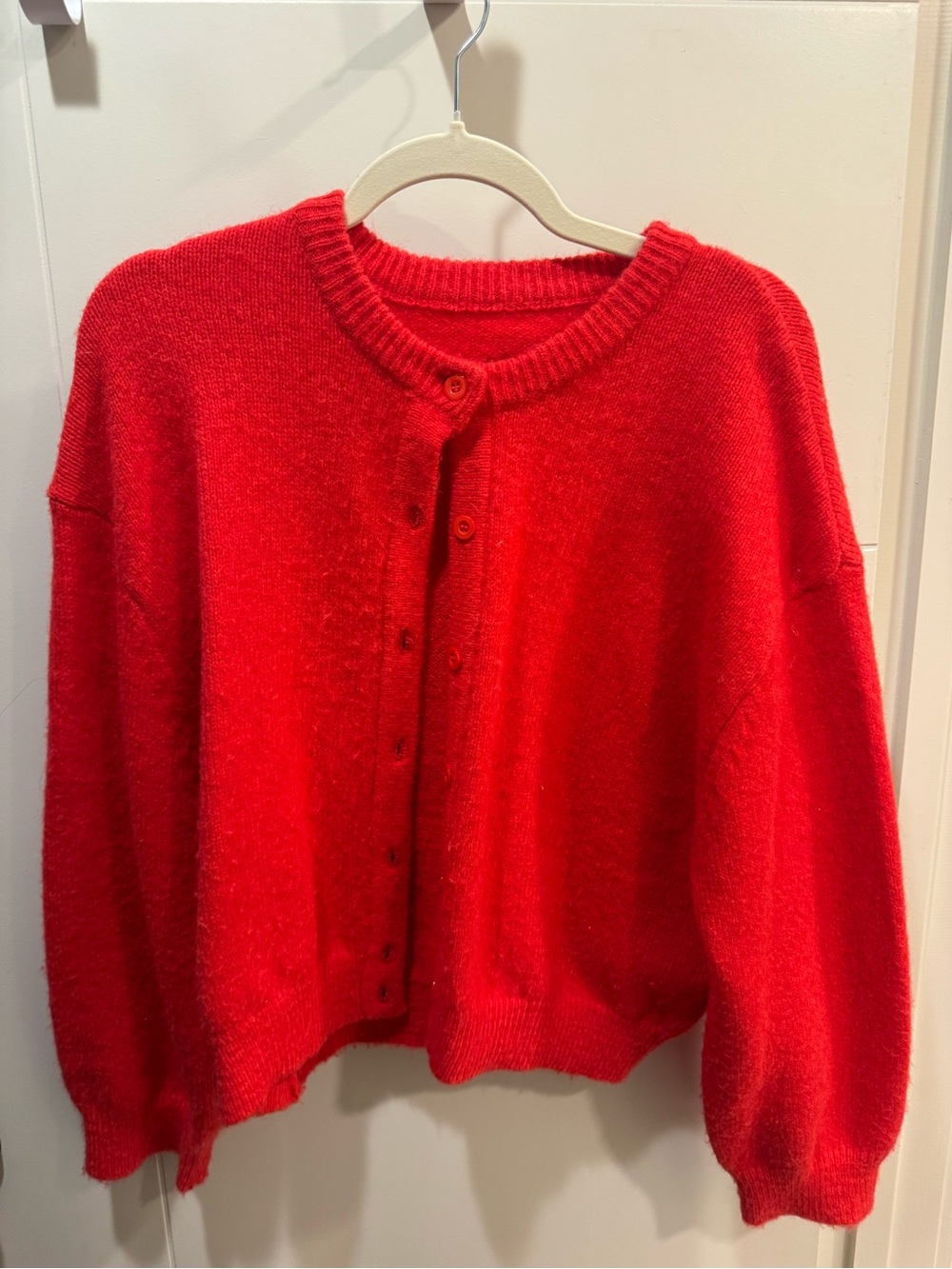 Daily Drills Vibrant Red Button-Up Knit Cardigan